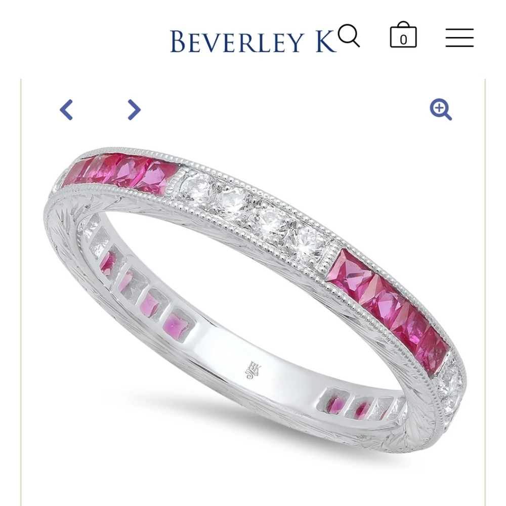 Beverley K 18k white gold, ruby, and diamond eternity ring, size 6